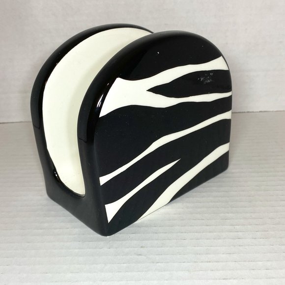 Ceramic Napkin Holder Animal Prints 2 sided Leopard Zebra - Picture 2 of 4